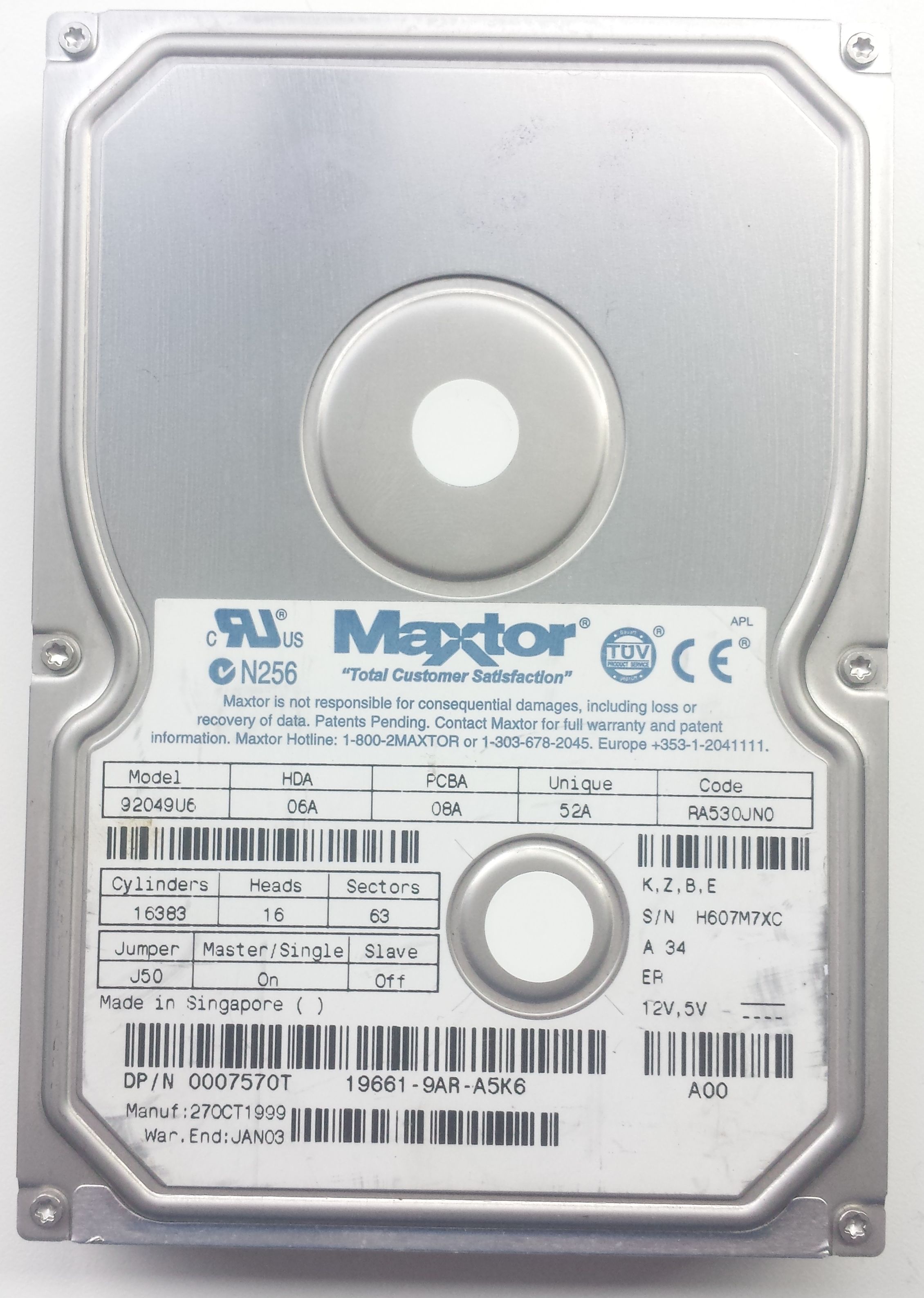 HDD PATA/66 3.5" 20GB / Maxtor DiamondMax Plus 6800 (92049U6) HDD PATA/66 3.5" 20GB / Maxtor DiamondMax Plus 6800 (92049U6)