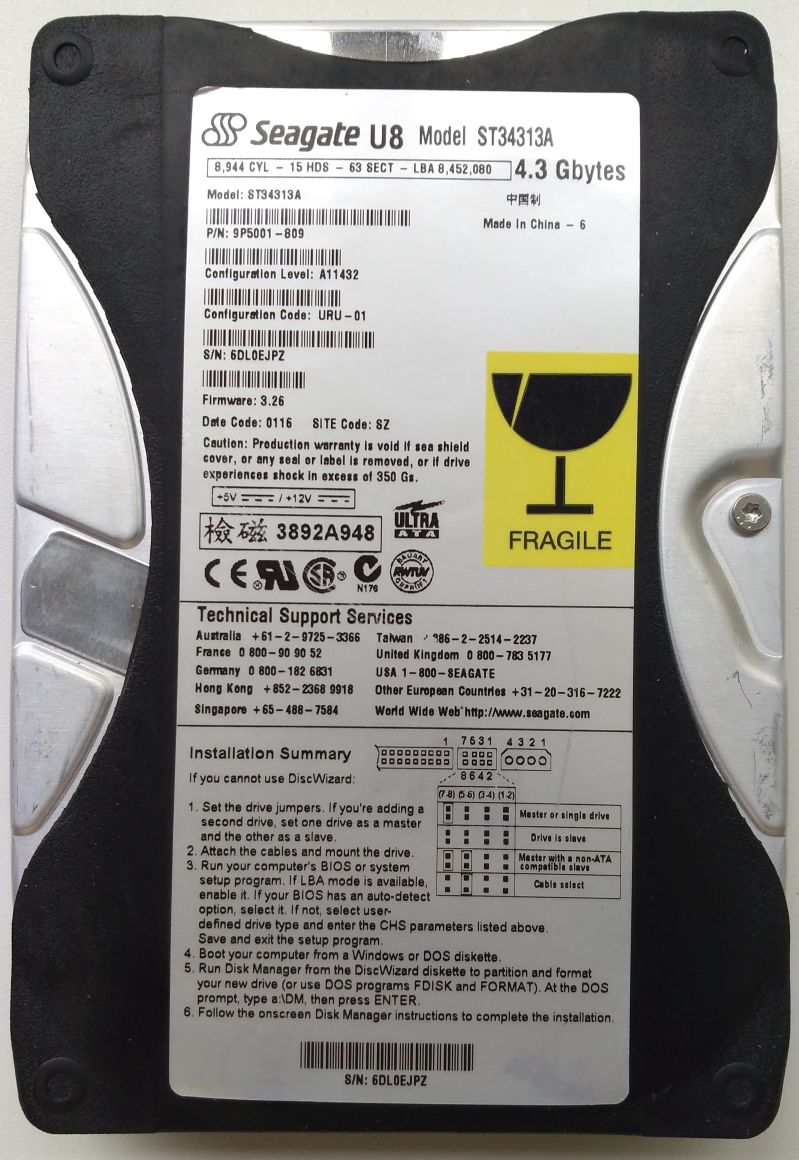 HDD PATA/66 3.5" 4.3GB / Seagate Medalist 4313A (ST34313A) HDD PATA/66 3.5" 4.3GB / Seagate Medalist 4313A (ST34313A)