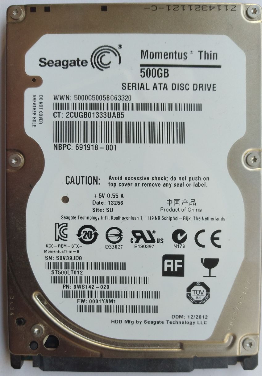 HDD SATA/300 2.5" 500GB / Seagate Momentus Thin (ST500LT012)