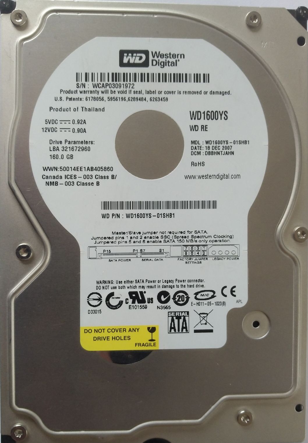 HDD SATA/300 3.5" 160GB / Western Digital RE (WD1600YS)