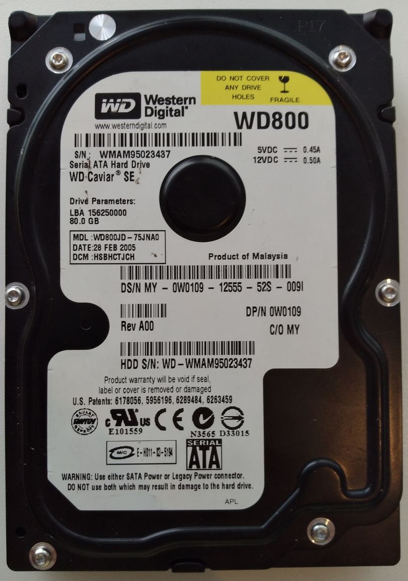 HDD SATA/150 3.5" 80GB / Western Digital Caviar SE (WD800JD)