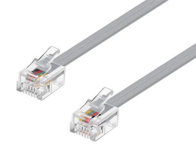 Kabel RJ connector 6P4C male-male RJ11 reverse plat zilvergrijs 01