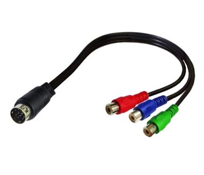 S-Video mini DIN-9 male naar 3xRCA Tulp female RGB 01