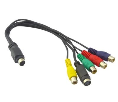 TV-OUT mini DIN-7 male naar 1x s-video mini DIN-4 female 4xRCA Tulp female 01