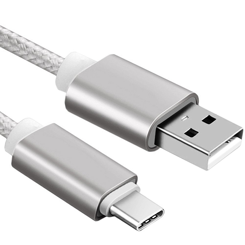 USB-A naar USB-C kabel nylon gevlochten zilver 3M