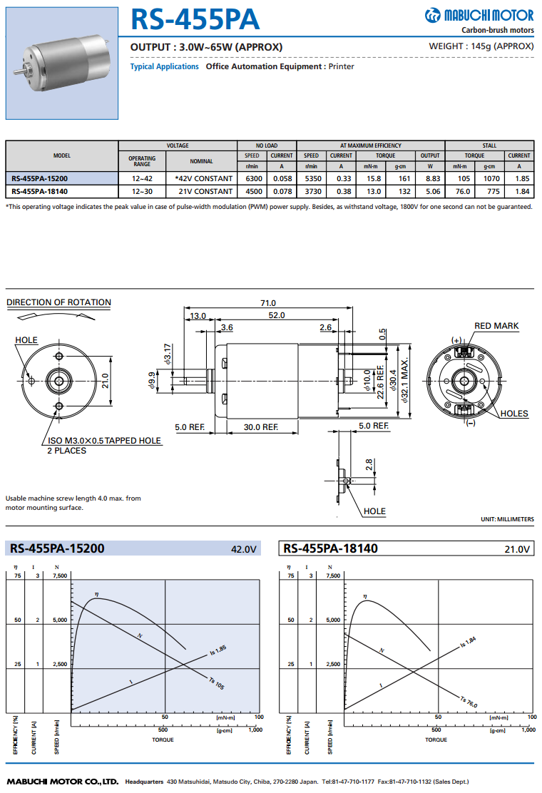 Mabuchi RS-455PA-15200 datasheet 01