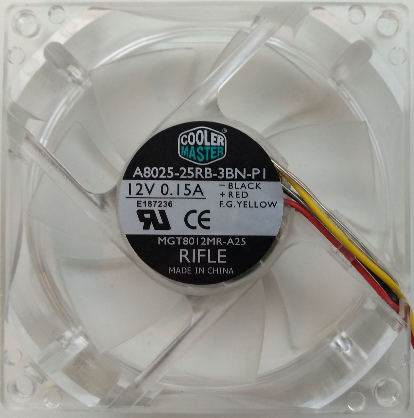Ventilator 80x80x25 12VDC 3-Pins / Coolermaster A8025-25RB-3BN-P1 met LED