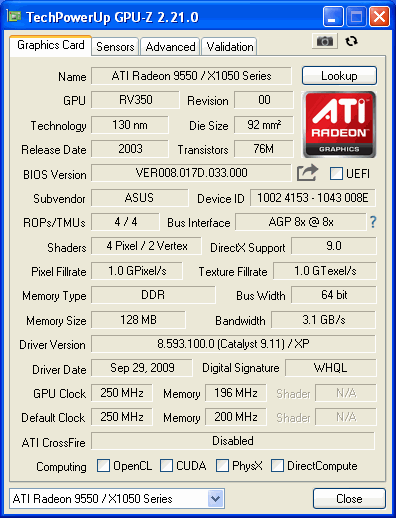 9550 ASUS GPUZ