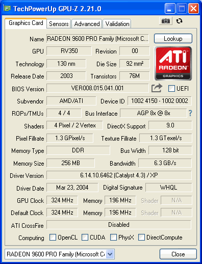 9600 ATI GPUZ