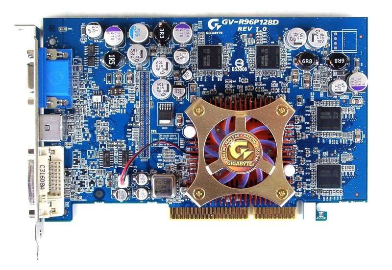 Grafische kaart ATI Radeon 9600 PRO 128MB DDR AGP 8x DVI VGA S-VIDEO RV350 Gigabyte