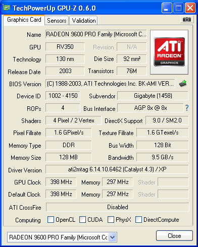 9600 PRO GIGABYTE GPUZ