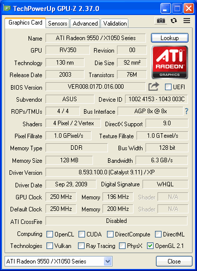 9950 ASUS GPUZ