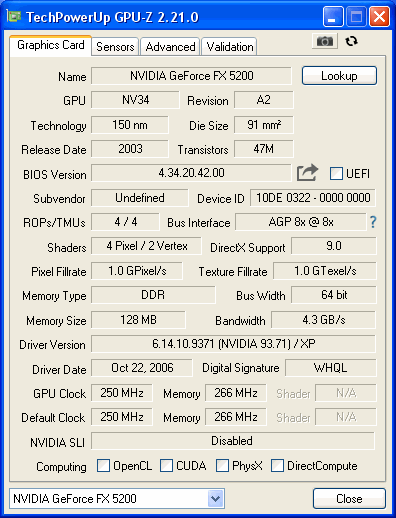 FX5200 CLUB3D GPUZ