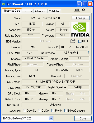 GF3 TI 200 MEDION GPUZ