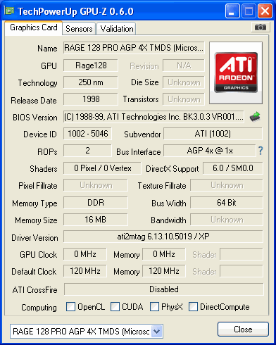 RAGE128 XPERT 2000 PRO UNITECH GPUZ