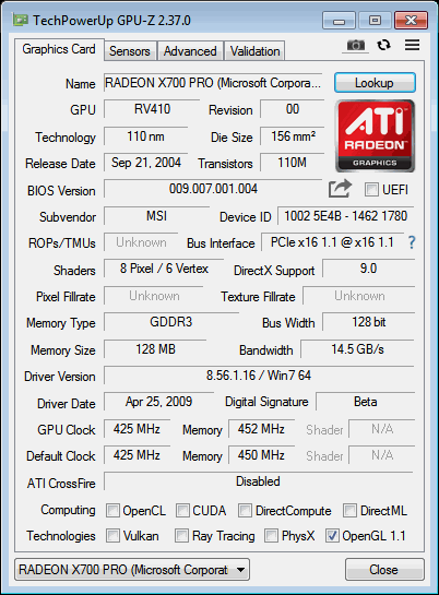 X700PRO MSI MEDION GPUZ