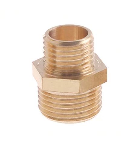 Koppelstuk buitendraad 1/4" DN8 naar buitendraad 3/8" DN10 messing Koppelstuk buitendraad 1/4" DN8 naar buitendraad 3/8" DN10 messing
