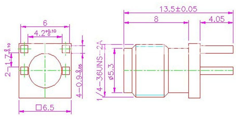 Antenne RP-SMA female connector horizontaal PCB afmetingen