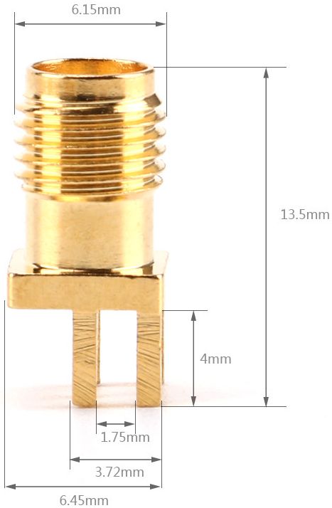 Antenne RP-SMA female connector PCB maten alt