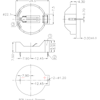 Batterij houder 3V CR2025 CR2032 horizontaal PCB - Afbeelding 3