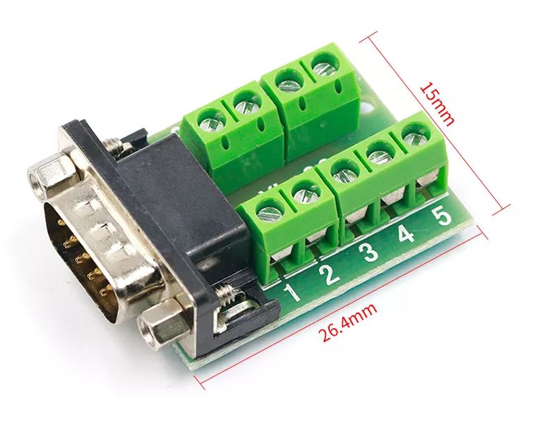 D-SUB DB9 DE-9 connector female met schroef terminals zonder behuizing afmetingen