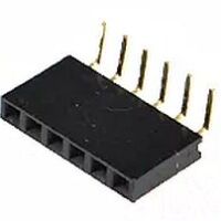 Pin header female pinsocket 1x6-pin 2.54mm pitch bocht 90 graden zwart