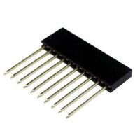 Pin header female pinsocket 1x10 pin 2.54mm pitch extended zwart