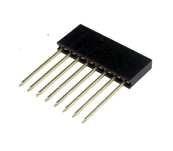 Pin header female pinsocket 1x8-pin 2.54mm pitch extended zwart