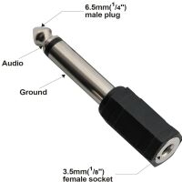 Jack connector 2-polig 3.5mm female naar 6.35mm male verloop zwart - Afbeelding 3