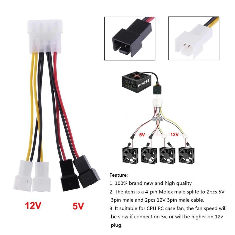 Molex LP4 4-pin naar 4x3-pin mini molex fan power 04