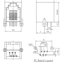 RJ connector 6P6C female grijs RJ12 PCB afmetingen