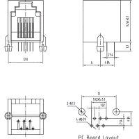 RJ connector 6P6C female zwart RJ12 PCB afmetingen