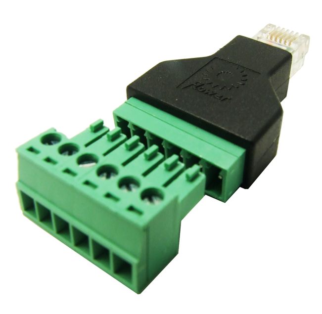 RJ connector 6P6C male met terminals (RJ12) achterkant schuin