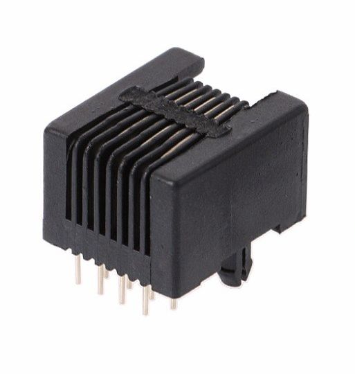 RJ connector 8P8C female plastic zwart PCB (RJ45-RJ48) 02