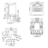 RJ connector 8P8C female shielded verticaal met leds RJ45 PCB - Afbeelding 3