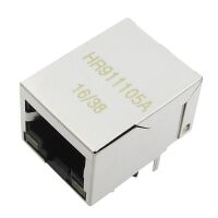 RJ connector 8P8C female metaal met leds, Integrated Magnetics RJ45 10/100 Mbit HR911105A PCB