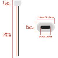 USB-C female connector voeding 2-pin 5V 3A inbouw push-in 5.5x14mm ovaal 24AWG 100mm wit - Afbeelding 3