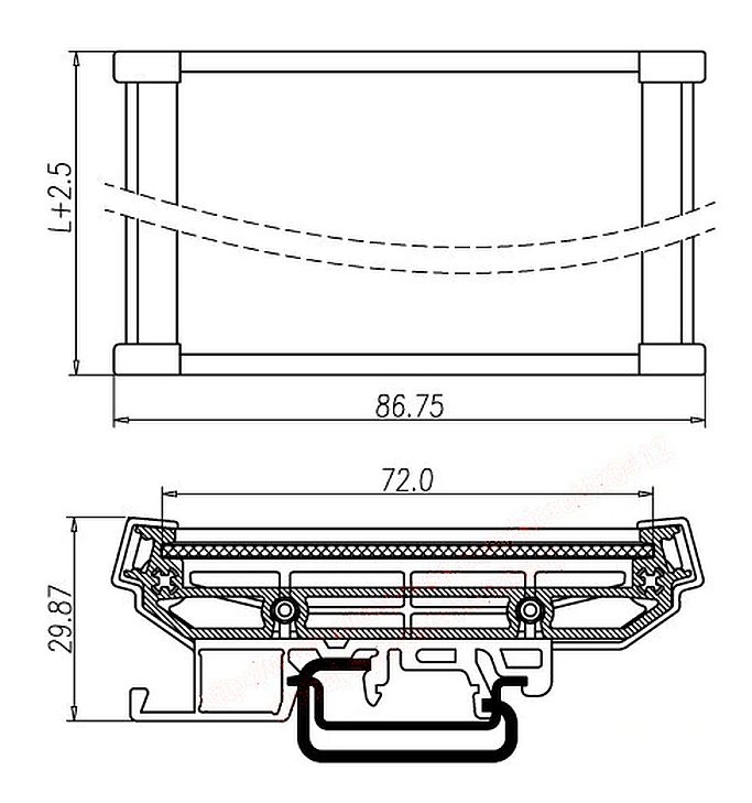 DIN rail PCB bracket adapter montage beugel groen UM72 afmetingen 02