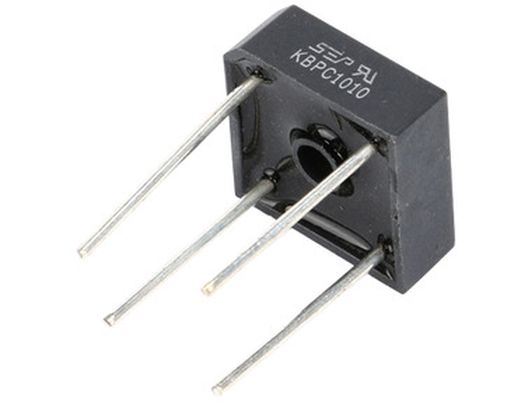 Gelijkrichterbrug 10A 1000V (KBPC1010) onderkant schuin