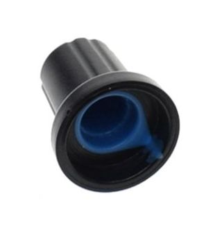 Potmeter knop met 6mm gat geribbeld blauw (AG2) onderkant