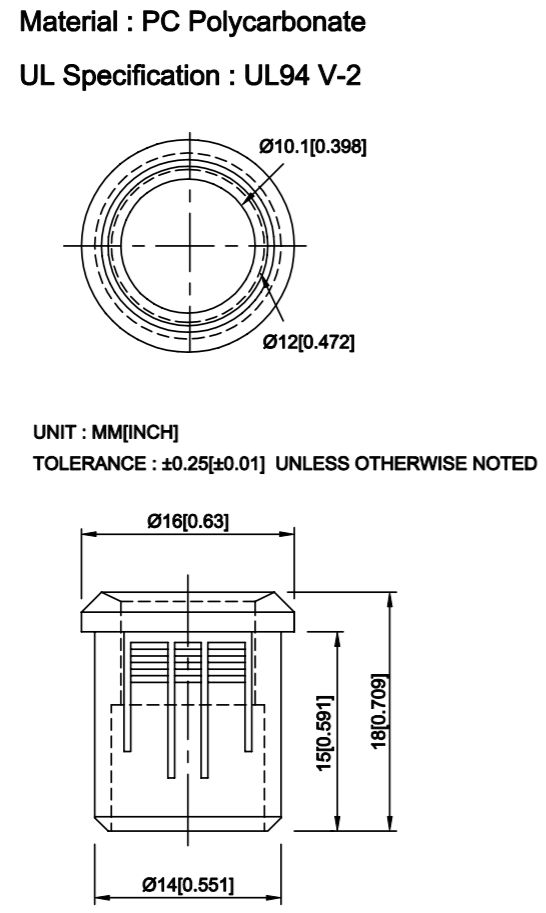 LED 10mm houder clip kunststof zwart afmetingen