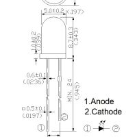 LED 5mm rood 622nm ultra bright helder SLR5009 afmetingen