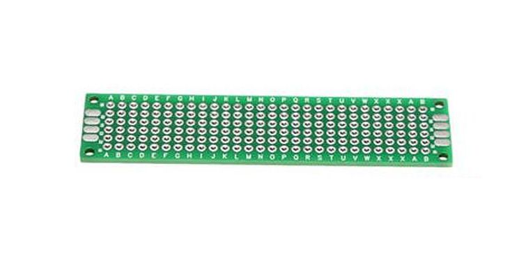 Printplaat 20x80mm dubbelzijdig vertinde gaten 2.54mm pitch groen Printplaat 20x80mm dubbelzijdig vertinde gaten 2.54mm pitch groen