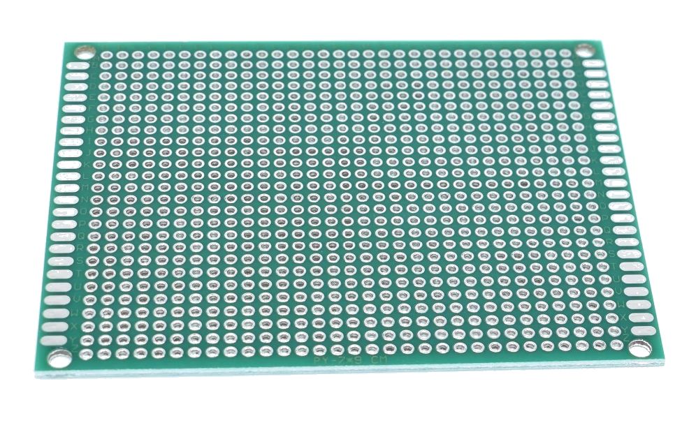 Printplaat 60x80mm dubbelzijdig vertinde gaten 2.54mm pitch groen