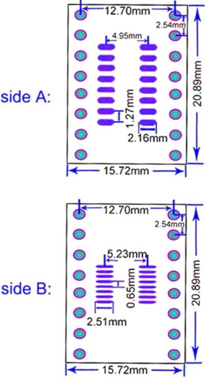 SO-SOP-SOIC-SSOP-TSSOP naar DIP converter 16 pins afmetingen