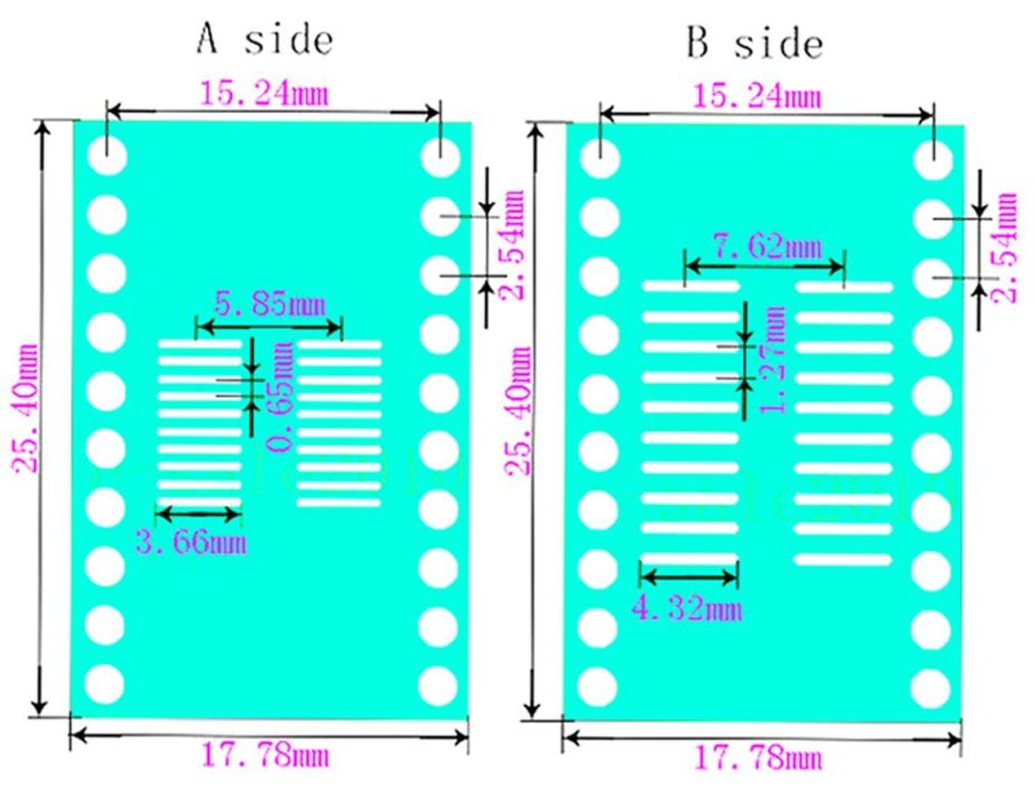 SO-SOP-SOIC-SSOP-TSSOP naar DIP converter 20 pins afmetingen