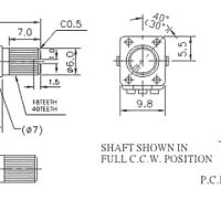 Potmeter linear verticaal RV09 PCB THT afmetingen