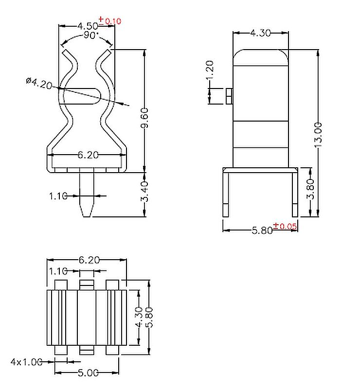 Zekering clip houder voor 5x20mm zekeringen PCB afmetingen