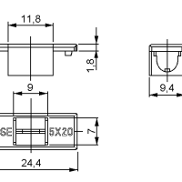 Zekering houder 5x20mm met deksel PCB zwart PTF78S BS232 afmetingen 02