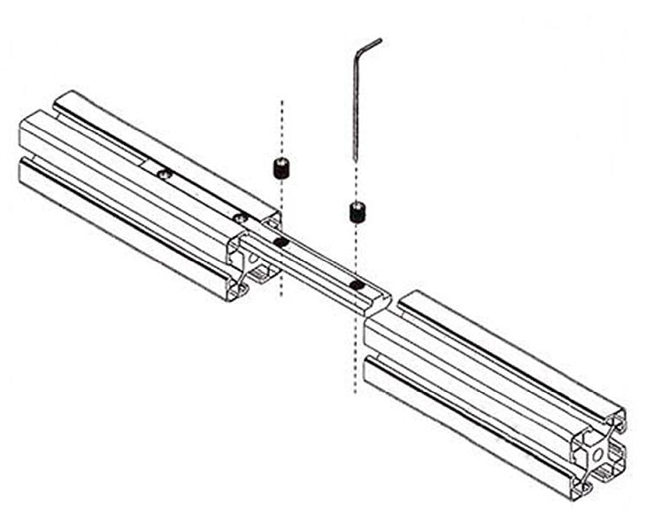 Doorverbinder metaal 100mm voor aluminium profiel 2020 voorbeeld